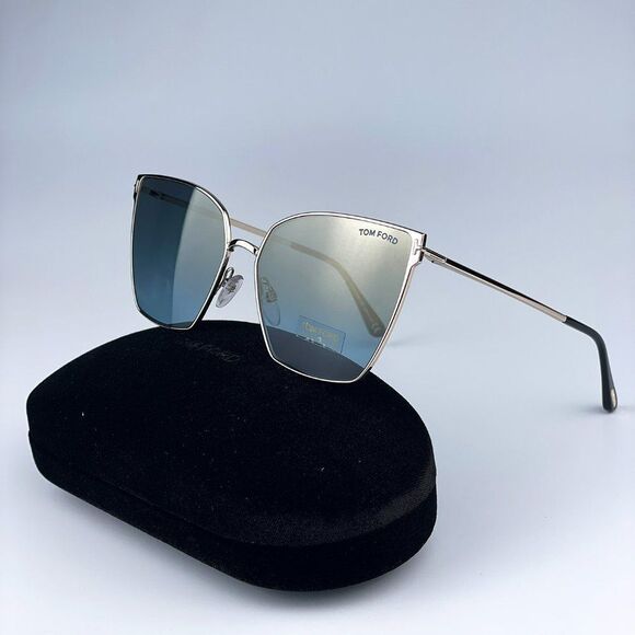 NEW Tom Ford FT0653/S 28V Gold Rose Blue Mirrored Metal Cat Eye Women Sunglasse